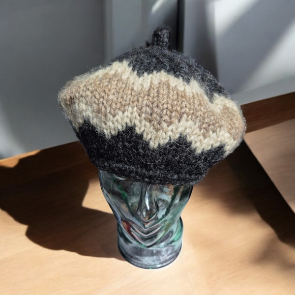 NWOT Handmade Wool Beret Hat, Winter Warm Hat in brown, beige, and grey color - Picture 3 of 10